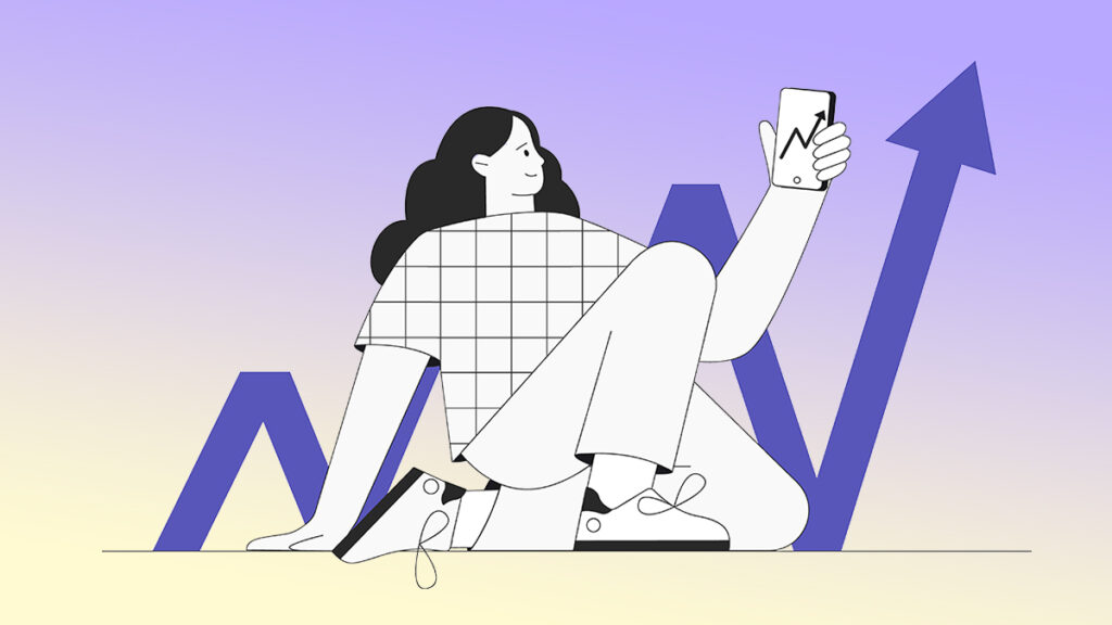 A girl holding a phone with investment strategies 